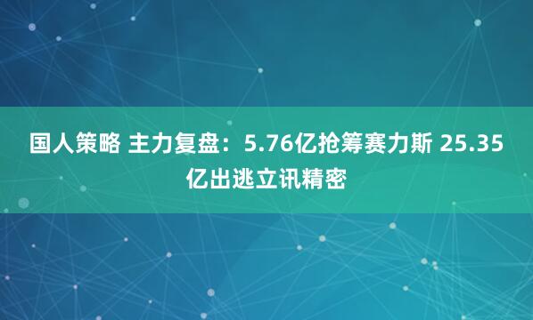 国人策略 主力复盘：5.76亿抢筹赛力斯 25.35亿出逃立讯精密